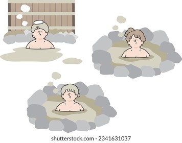 Woman enjoying hot spring illustration