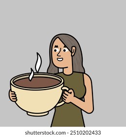 woman enjoying a huge cup of coffee