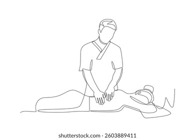 Woman enjoying a massage. Getting a massage or facial concept one-line drawing