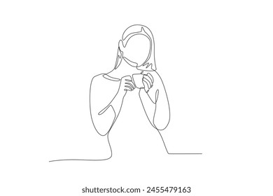 Woman enjoying morning coffee. Coffee morning concept one-line drawing