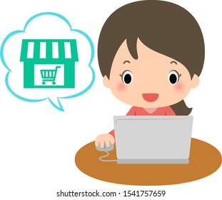 Woman enjoying online shopping with a notebook computer