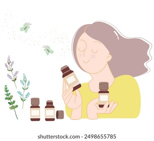 A woman enjoying the scent of essential oils