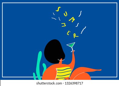 Woman enjoying a summer drink vector
