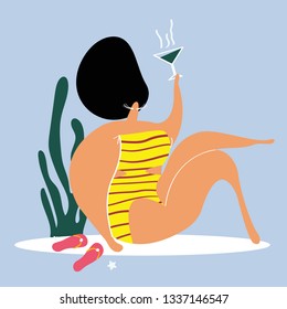 Woman enjoying a summer drink vector