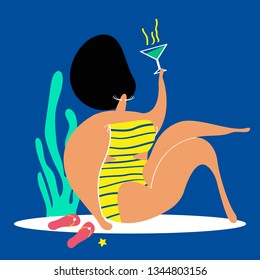 Woman enjoying a summer drink vector