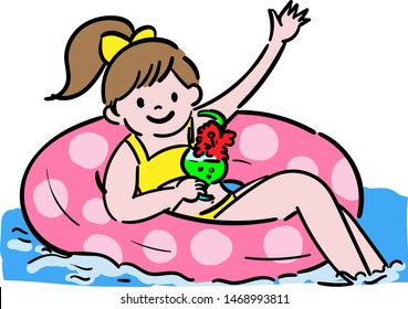 Woman enjoying summer riding on a float