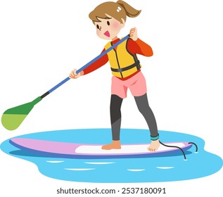 Woman enjoying SUP in rivers, lakes and the sea