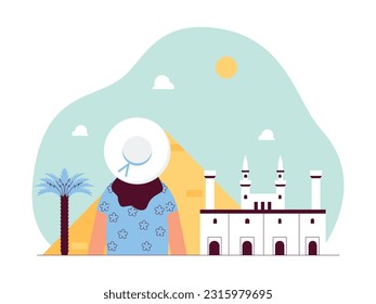 A Woman Enjoying Time in Cairo, One of The Most Historic Buildings in Egypt, The Pyramids are Vey Attractive to Tourist