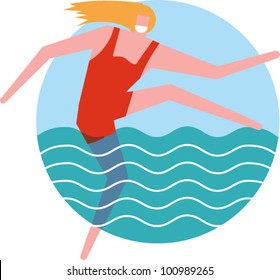 A woman enjoys the water in summertime