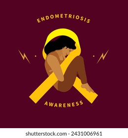 Woman entangled with yellow endometriosis ribbon