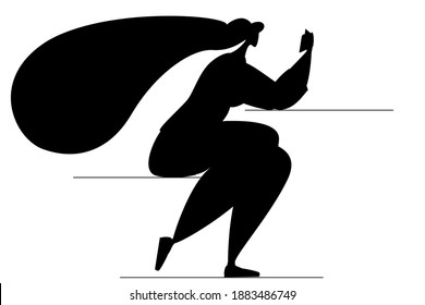 A woman enthusiastically reads a book, sitting at the table. Vector in silhouette style isolated on white.