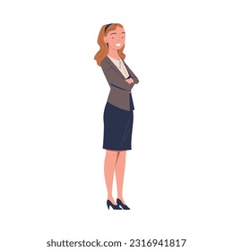 Woman Entrepreneur and Office Employee Standing with Folded Arms and Smiling Vector Illustration