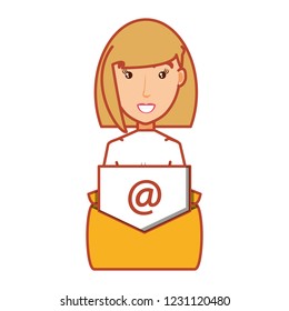 woman and envelope mail with arroba symbol