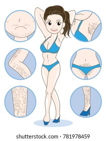 Woman epilation image - before and after 