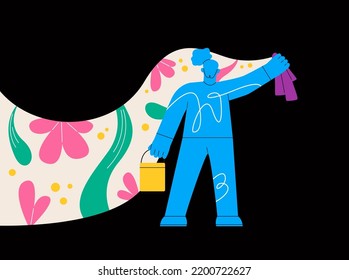 Woman erases black borders in her mind and begins happy life. Mental health recovery concept. Colorful vector illustration 
