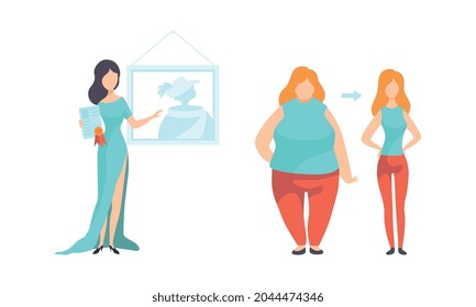 Woman with Estate Certificate and Weight Loss Vector Set