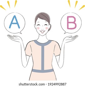 A woman esthetician comparing A with B svg