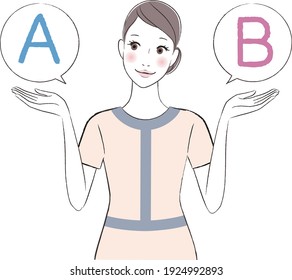 A woman esthetician comparing A with B svg