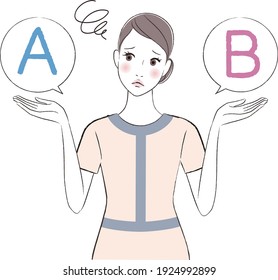 A woman esthetician comparing A with B