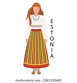 Woman in Estonian folk costume. Culture and traditions of Estonia. Illustration, vector