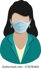 Woman european in medical mask avatar flat icon isolated on white background. Virus infection protection symbol. Vector illustration