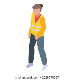 Woman evacuation icon isometric vector. Office fire. Accident disaster