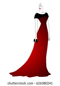 Woman in evening dress with clutch.