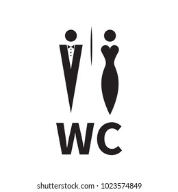 Woman in evening dress and man in tuxedo with bow tie. Unique icons for toilet, restroom, wc. Vector illustration