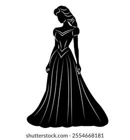 woman in evening dress silhouette, vector