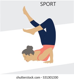Woman exercise handstand isolated light background vector design element for sports yoga dance advertising
