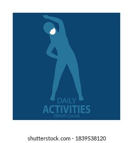 Woman exercise with mask coronavirus protection picture- Vector