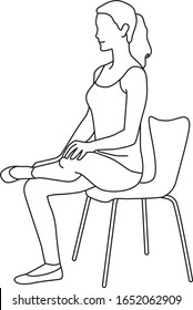 woman exercise on chair, ankle to knee, line art vector illustration