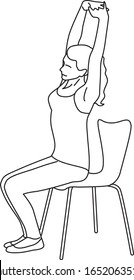 woman exercise on chair, high altar pose, line art vector illustration