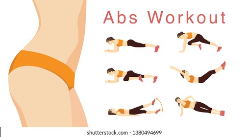 Woman Exercise posture to reduce fat belly. Illustration about healthy with workout