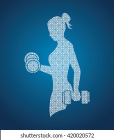 Woman exercises with dumbbell designed using luxury pattern graphic vector