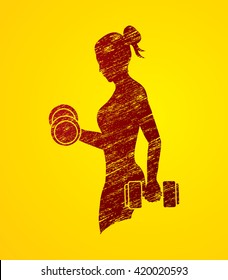 Woman exercises with dumbbell designed using grunge brush graphic vector