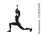 Woman exercises and stretches, abstract isolated vector silhouette. Active woman