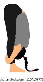Woman exercises yoga, pose vector illustration isolated on white background. Worming, stretching. Lady work out. Yoga girl in meditation. Healthcare concept. Modern life style.