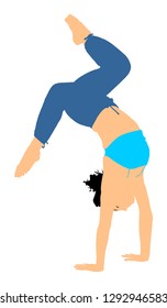 Woman exercises yoga, Yoga pose vector illustration isolated on white background. Young woman morning practice in gym. Ballet girl pose.Work out, warming up, spirit exercise..