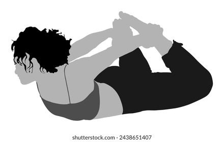 Woman exercises yoga, Yoga pose vector illustration isolated on white background. Young woman morning practice in gym. Ballet girl pose.Work out, warming up, spirit female exercise.