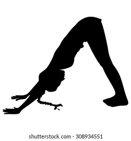 Woman exercising bending back while leaning on hands pose which is fifth in Tibetan yoga set