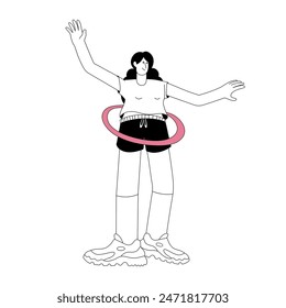 A woman is exercising by hula hooping flat design