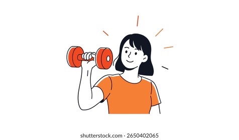 A woman is exercising with a dumbbell for her health and fitness workout