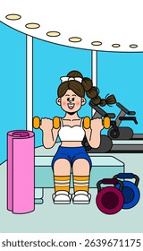 Woman exercising with dumbbells at the gym