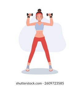 Woman exercising with dumbbells, strength training