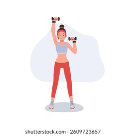 Woman exercising with dumbbells, strength training