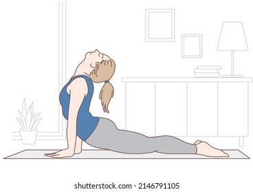 woman exercising health care by doing yoga at home on white background.illustration