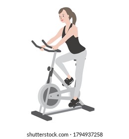 The woman exercising on a bike.