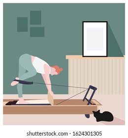 A woman exercising on the pilates equipment - a concept illustration of active life 