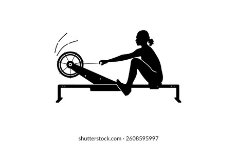 woman exercising on Rowing machine , black isolated silhouette